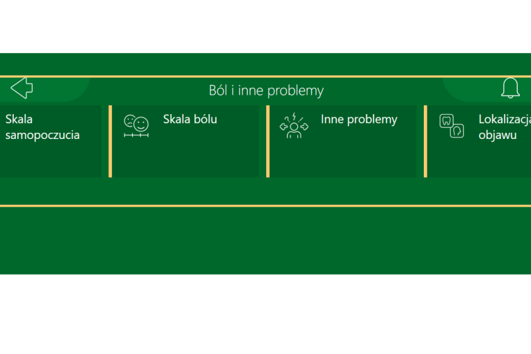 Sekcja "Ból i inne problemy" w systemie C-Eye X, neuroTAB, eyeTAB. Pozwala osobom niepełnosprawnym, niekomunikującym się werbalnie komunikować wzrokiem lub dotykiem ból, nasilenie bólu, samopoczucie i inne objawy, które mogą wpływać na codziennie funkcjonowanie